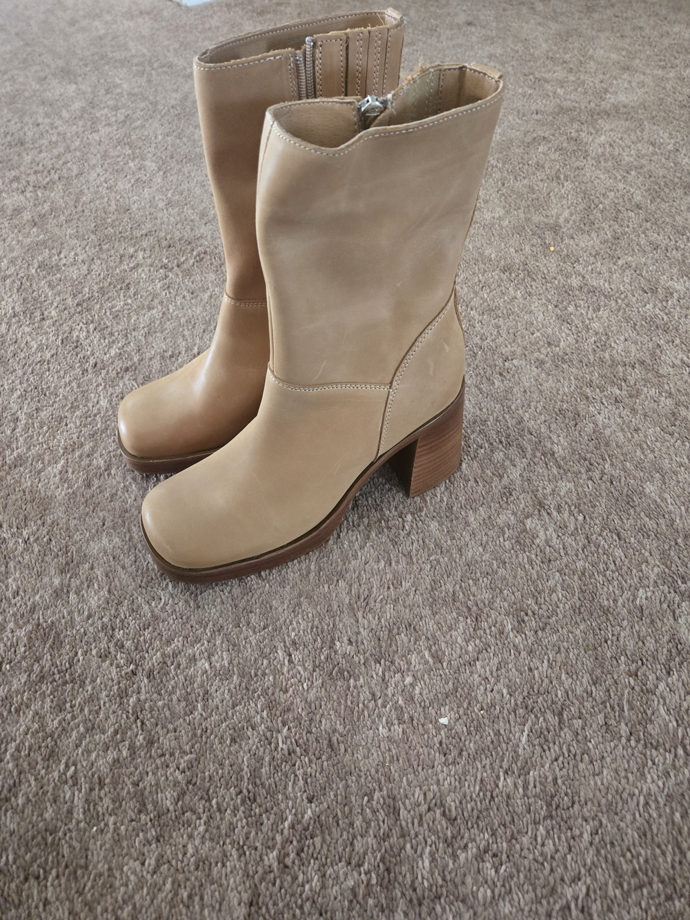 Steve Madden Beige/Tan Mid-Calf Block Heel Boots
